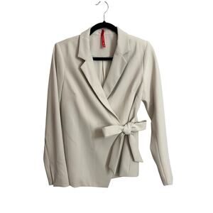 SPANX Blazer Womens Small Cream Carefree Crepe Wrap Notch Lapel Long Sleeve